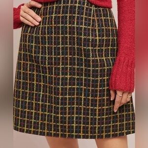 Anthropologie Hutch XL Fall Windowpane Plaid Multicolor Black Mini Skirt Gilmore